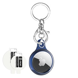Dilhvy Case for AirTags Protective Cover TPU Portable Scratch Resistant with 2 Protective Films, Accessories Airtags Bluetooth Tracker Protective Case with Keychain (2021) - Midnight blue