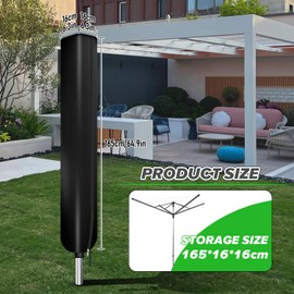 YedZen Rotary Airer Protective Cover, 600D Oxford 165 x 16 x 16 cm, Washing Umbrella Cover with Zip and Storage Bag, Black, Waterproof, Anti-UV Rotary Airer Cover for Leifheit
