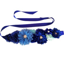 Faja de flores de maternidad para baby shower para mamá embarazada con flores, Azul Royal, 240cmx2.5cm