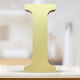 CUXFLS 4 Inch 3D Golden Wooden Letters, Unfinished Wood Alphabet for Letter Board - Wall Decor - DIY - Painted - Educational - Home Wall Decoration (Letter I)