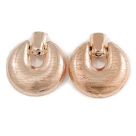 Large Round Textured Clip On Earrings/Rose Gold Tone/60mm L
