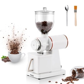 Flyseago Burr Coffee Grinder Electric Espresso Grinder Commercial & Homeuse Silent Small Coffee Bean Grinder with Hopper Adjustable Grind, With Brush, Spoon, White