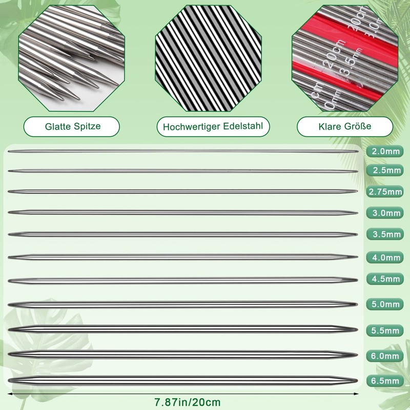 Coopay Knitting Needles Set, 55 Pieces Stainless Steel Double Pointed