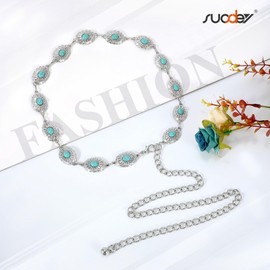 SUOSDEY Western Chain Belts for Women Cowgirl Concho Country Turquoise Belts Fashion Waist Belt for Dresses Jeans