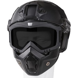 Bvawtrs Tactical Airsoft Gear Airsoft Mask and Helmet, Airsoft Full Face Mask, Detachable Airsoft Goggles,Paintball PJ Fast Helmet with Front NVG Mount and Side Rail