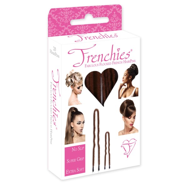 Frenchies Ultra Flocked Extra Soft French Twist Hair Pins: The French Hair Pins for Buns, Wedding Updo Hairstyles, Hair Extensions + Wigs, 20 Count, Brown