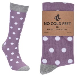 No Cold Feet Fun Colorful Novelty Socks for Men for Dress Casual Formal Groomsmen Wedding, Wisteria Purple Socks with White Polka Dots