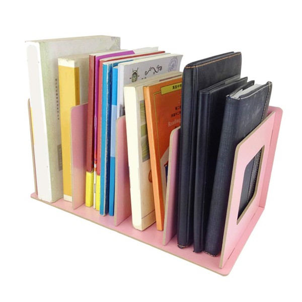 Antilog Desktop Bookshelf Wooden DIY Desktop Bookshelf Rack Books DVD Storage Magazine Holder for Students Kids Adult(Pink)