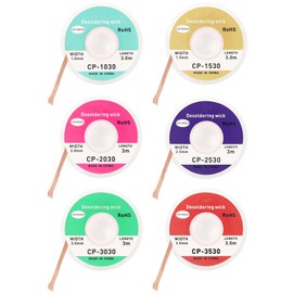 Set of 6 Desoldering Braids - 3 m Copper Desoldering Wire (1.0/1.5/2.0/2.5/3.0/3.5 mm) | Ideal for Desoldering and Removing Solder at Soldering Points | High Thermal Conductivity Solder Braid