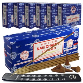 Nag Champa Incense Sticks 250g and Cones Variety Pack with Burner Holder Bundle from Satya Incense 250g Trumiri for Smudging and Aroma