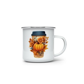 MAXIKIWI Langlebige Emaille-Kaffee- oder Tee-Camping-Tasse für drinnen und draußen, Herbstkaffee, 350 ml