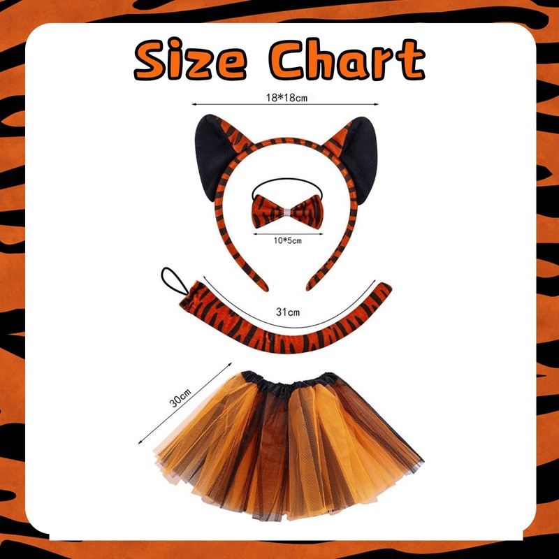 Gibocot 4 Piece Kids Tiger Fancy Dress Costume Includes Ears