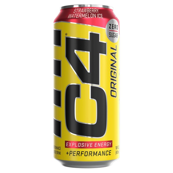C4 Original Sugar Free Energy Drink 16oz (Pack of 12) | Strawberry Watermelon Ice | Pre Workout Performance Drink with No Artificial Colors or Dyes