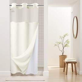 River Dream Stall Heavyweight No Hooks Required Dotted Waffle Weave Shower Curtain with Snap in Liner - 36W x 74H,Hotel Grade,Spa Like Bath Curtain,Graphite Cream