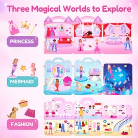 JoyCat Reusable Dress-Up Sticker Books, 3-Pack, Princess Mermaid Fashion