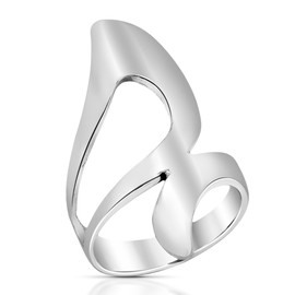 AeraVida Sleek Wide Open Wave Wrap Sterling Silver Ring | Elegant Silver Ring for Evening Event | Fashionable Modern Ring for Women Accessory | Anniversary Jewelry Gift | Size (10)