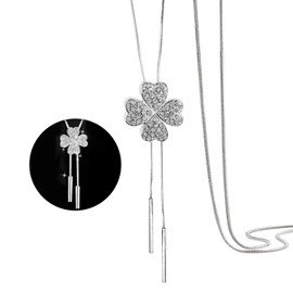 Cosysparks Four Leaf Clover Necklace, Long Sweater Chain Necklace Long Silver Necklaces for Women Sweater Necklace for Women Girls