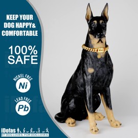 iDofas Dog Chain Collars Cuban Link Dog Collar Design Buckle with Bell & Dog Tag Stainless Steel Metal 10mm Gold Silver Dog Collar for Puppy Small Medium Large Dogs (24")