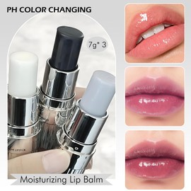 Wugbc 3 Colors Tinted Lip Balm Clear Black Blue Color Changing Lipstick Hydrating Lightweight Daily Lip Moisturizer for Dry Cracked Lips Long Lasting Moisturizing Glossy Shine Lip Balm for Women
