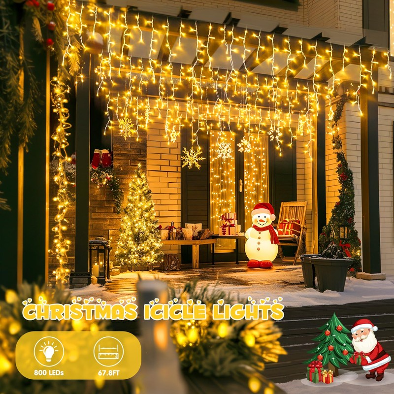 JMEXSUSS Christmas Icicle Lights for Outside-800 LED Warm White Icicle