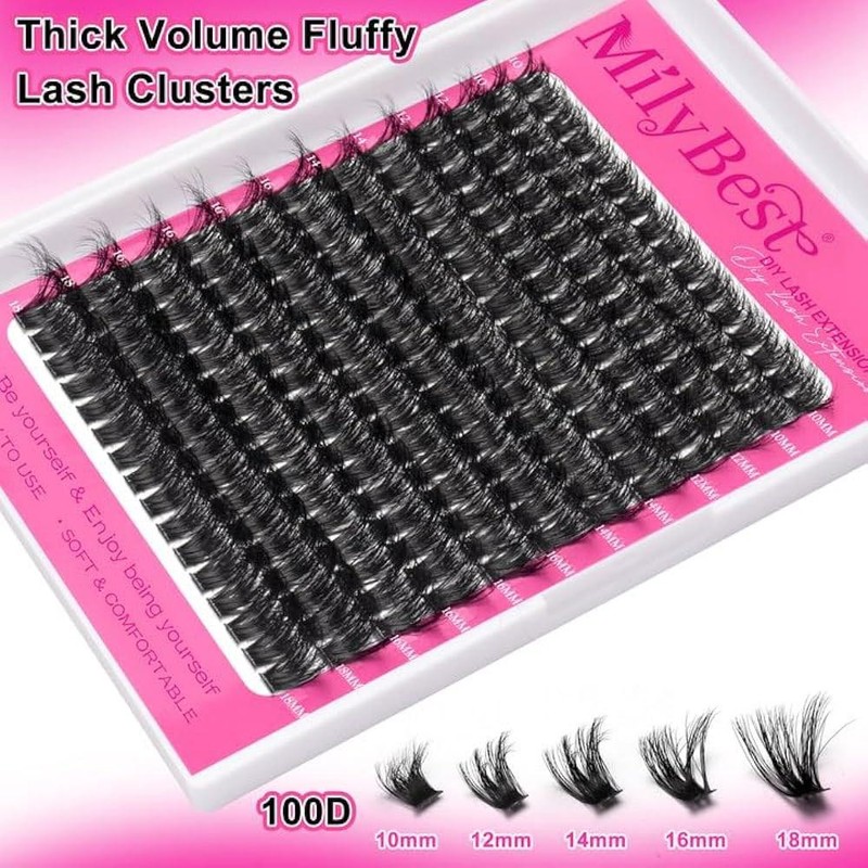 Millibest 밀리베스트 속눈썹 클러스터 키트 100D 플러프 연장 10-18mm 개별