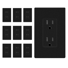 ENERLITES Matte Black Decorator Receptacle with Screwless Wall Plate, Standard Electrical Wall Outlet, 15A 125V, Self-Grounding, 2-Pole, 3-Wire, UL Listed, 61502-TR-MBKSID, 10 Pack, Tamper Resistant