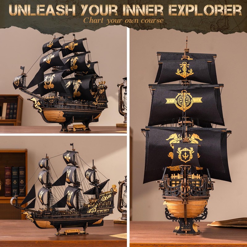 ROKR 3D Wooden Puzzles for Adults,Seahorse Barque Model kit, 603