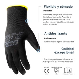 Exbrieco - Multifunctional work gloves made of polyurethane - colour black, 12 pairs - size 7