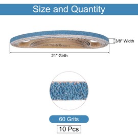 uxcell 10pcs 3/8" x 21" Sanding Belts 60 Grits Zirconia Abrasive Belt Sander Paper Sanding Papers for Metal Alloy Wood Grinding Polishing, Blue