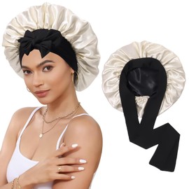 YueJieSelected Seidenhaube zum Schlafen Lange Haare,Silk Bonnet Sleep Cap,Schlafhaube Seide,Satin Haarhaube für Die Nacht,Schlafhaube Haare Schützen CapSeidenhaube zum Schlafen （1 beige Farbe)