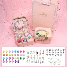 AUHOU Charm Bracelet Making Kit for Girls, 77 Pieces DIY Bracelet Art Jewellery Craft Set Teenager 6-12 Years Birthday Gift (Style B)