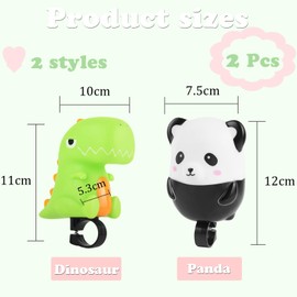 NAMIC 2 Pieces Children's Bicycle Horn, Safety Bicycle Horn, Green Dinosaur, Panda, Universal Cute Cartoon Speaker, Bicycle Bell Child Boys Girls
