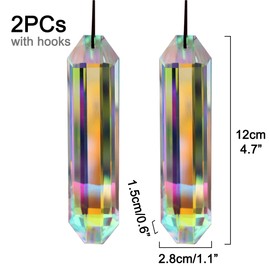 2PCS 5" Large Crystal Sun Catcher Prisms, STINO Hanging Suncatchers with Glass Prism, Rainbow Maker for Windows, Balcony, Kitchen, Garden Decoration (A# Color Stripe Sticks 2PCs)