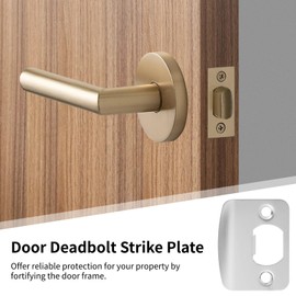 12 Pcs Door Strike Plates, Stainless Steel Deadbolt Strike Plates, Full Lip Round Corner Strike Plates, Black Door Reinforcement Kit, Fit Most Standard Wooden Doors and Locks (White)