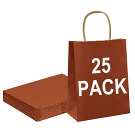 BAG BOX 25 Pack 8.25x4.3x10.6 Inch Orange Gift Bags with Handles,Bulk Kraft Paper Bags for Shopping, Retail, Merchandise, Wedding, Party Favors, Paper Grocery Sacks