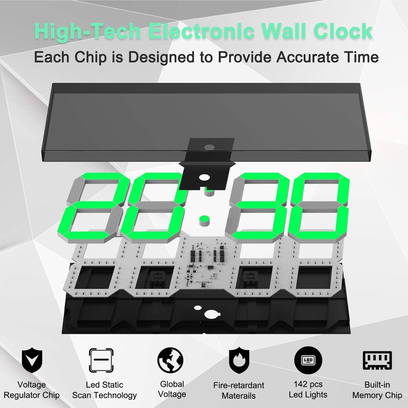 CHKOSDA LED Large Digital Wall Clock, Oversize Wall Clock with