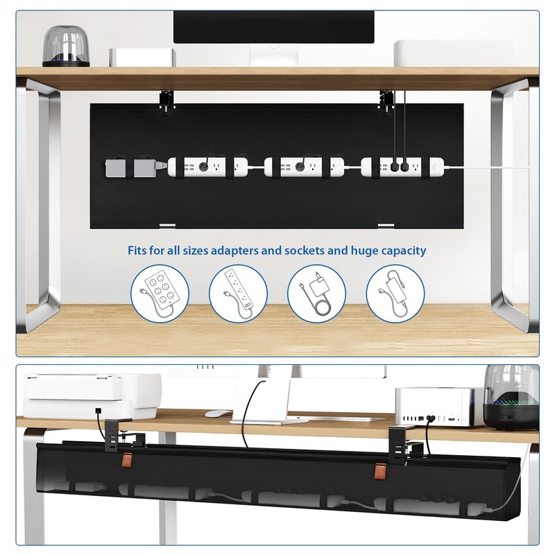 Zilink No Dril Under Desk Cable Management Tray 40" Cord