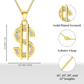 Takar Gold Plated Dollar Sign Pendant Necklace in 16" to 22" (18")