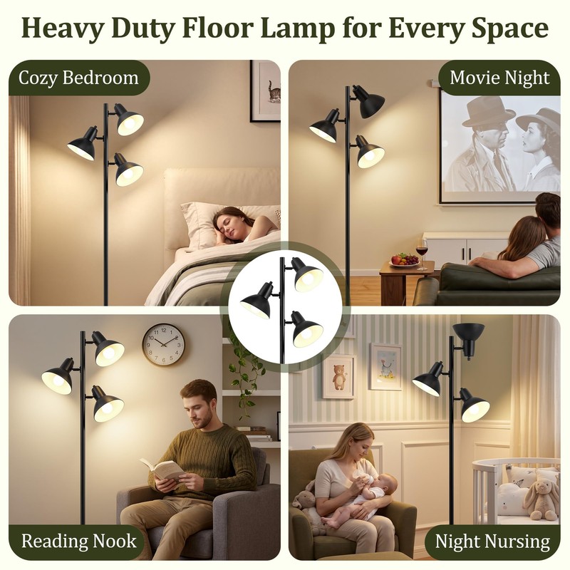 3 Light Floor Lamps for Living Room, 67" Tall Metal