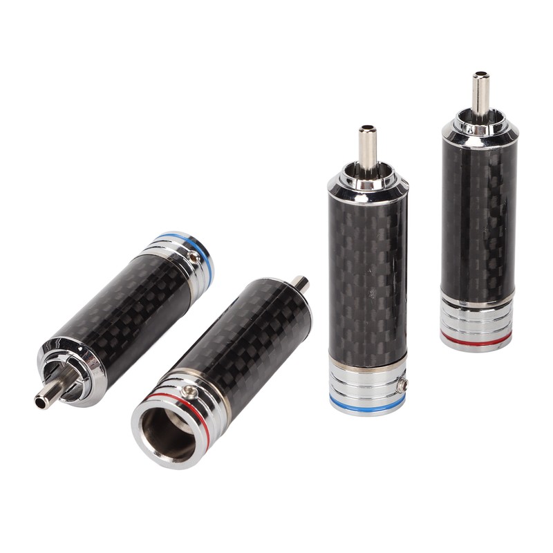 4Pcs RCA Sound Plug Carbon Fiber Chrome 8mm Wire Diameter