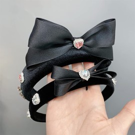 Anevous Women's Headband with Bow and Love Rhinestones, Headbands for Women, Elastic Hair Band, Hair Accessories, Fashionable Headband for Women, Black, S