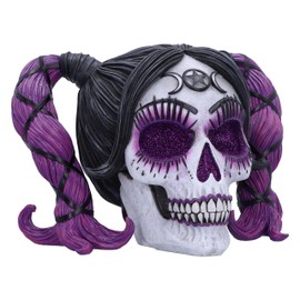 Nemesis Now Drop Dead Gorgeous Myths and Magic Figurine 20.5cm, Resin, Voodoo Doll Skull Ornament, Female Skull with Purple Hair and Glitter Eyes, Cast in The Finest Resin, Expertly Hand-Painted