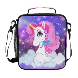 Girls Unicorn Lunch Bags Rainbow Horse Galaxy Cool Large Insulated Lunch Box Tote Bag Cold Thermal Freezable Shoulder Strap for Kids Teen School Work