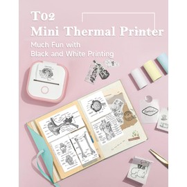 Memoqueen Mini Pocket Sticker Printer T02 Mini Pocket Thermal Printer, Wireless Bluetooth Photo Printer for DIY Journal, Note, Memo, Photo, Mini Portable Printer Compatible with iOS & Android, Pink