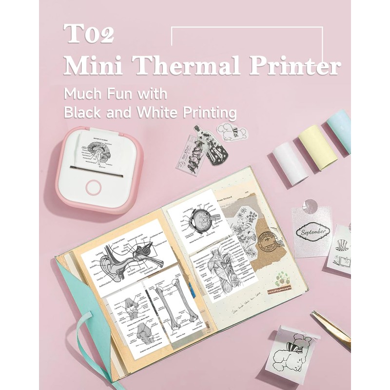 Memoqueen Mini Pocket Sticker Printer T02 Mini Pocket Thermal Printer,