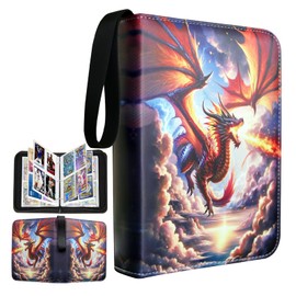 Fweel Deluxe Fire Dragon Trading Card Binder - 4-Pocket Zipper Binder with 400 Side-Loading Pockets, Ideal for Boys, Girls, and Card Enthusiasts - Collectible Trading Card Albums, Cases & Sleeves