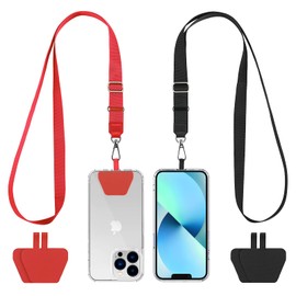 CACOE Phone Lanyard 2 Pack-2× Adjustable Neck Strap,4× Phone Patches,Universal Crossbody Cell Phone Lanyards,Multifuctional Patch Polyester Phone Lanyards Compatible with Most Smartphones(Black+Red)