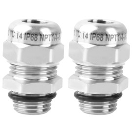 2 Pcs 1/4" NPT Stainless Steel Waterproof Cable Gland, IP68 Waterproof Adjustable Cable Glands, Strain Relief Cord Grip Connectors with Gaskets and Locknut for 4-8mm Cable Diameter