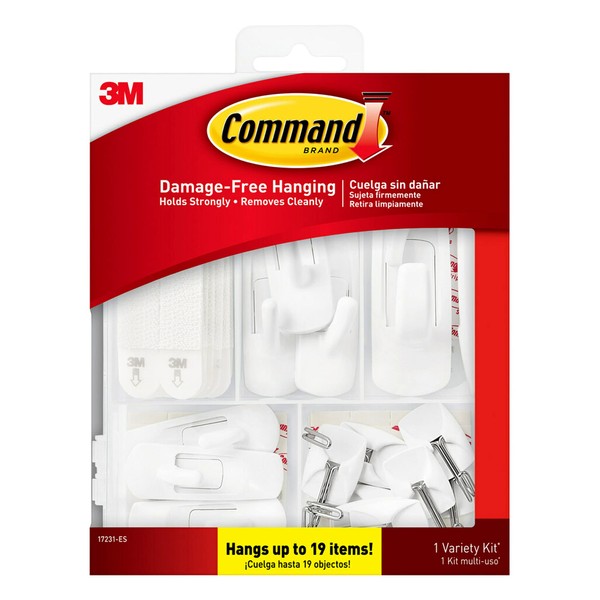 Command Variety Pack, Picture Hanging Strips, No Tools Wire Hooks and Utility Hooks, Damage Free Hanging Variety Pack for Up to 19 Back to School Dorm Organizers, 1 Kit,White
