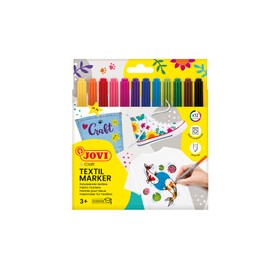 Jovi Textil Filzstifte, Strichbreite: 4,8 mm, permanent, pinselartige Spitze, Set mit 12 Farben